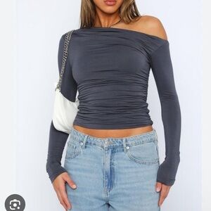 White Fox Off-Shoulder Gray Top